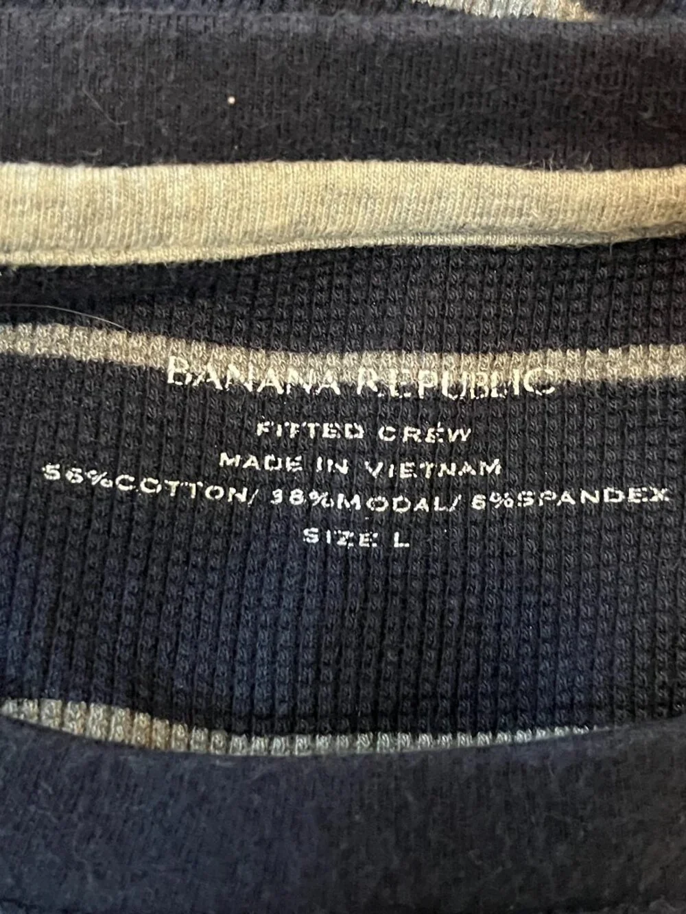 Banana Republic Navy & Gray Striped Waffle Knit Long Sleeve Top - Size Large